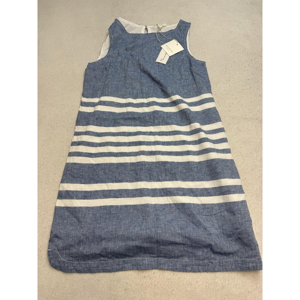 Beachlunchlounge Alina Dress Women's Small Blue Stripe Linen Shift Lined Summer